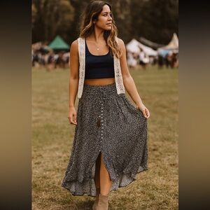 Ava Christine Maxi A-Line Skirt with Smocked Tie waist band xs